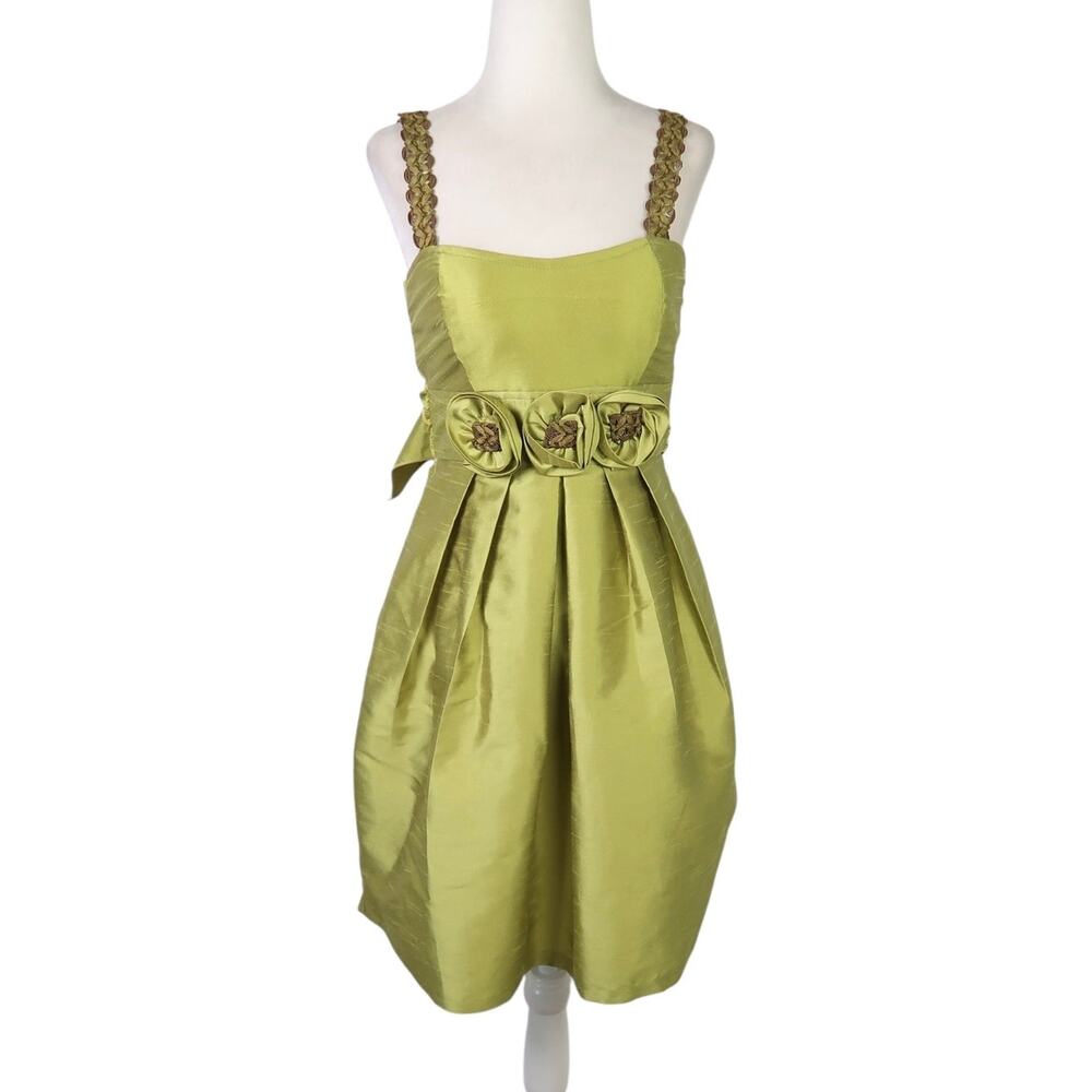 Vintage Y2K Charlotte Russe Chartreuse Green Taffeta Mini Party Dress 3